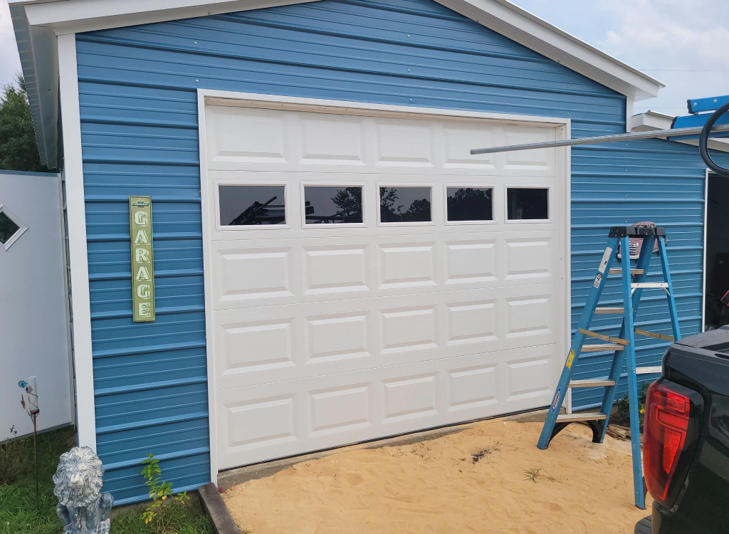 newly installed white garage door